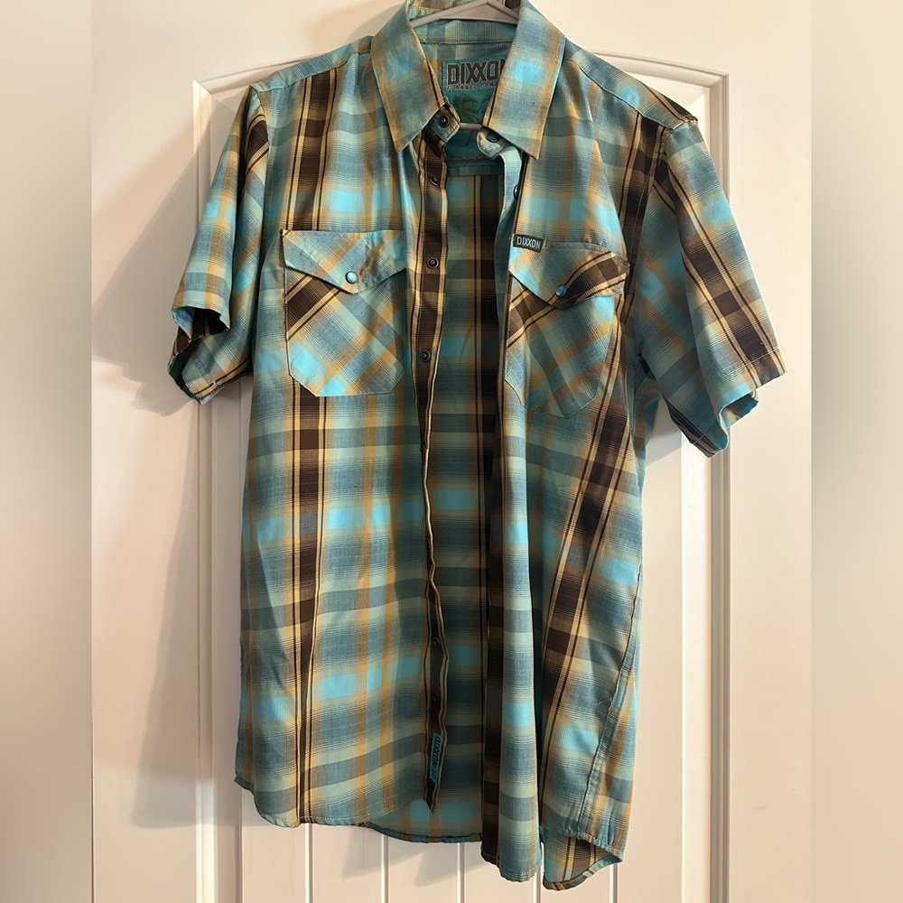 DIXXON Blue and Brown Casual Button Down Shirt